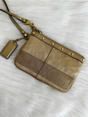 Coach Patchwork Studded Zipper Top Wristlet